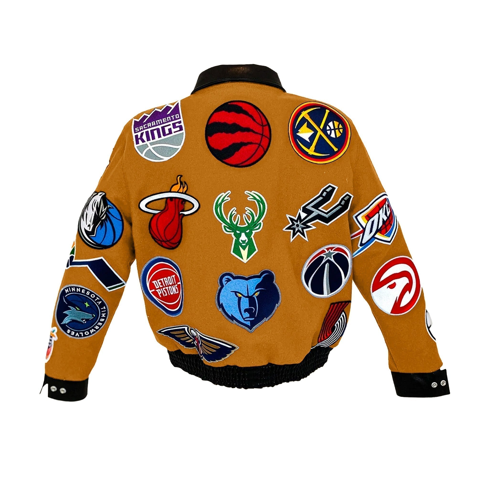 NBA Collage Wool & Leather Jacket Gold