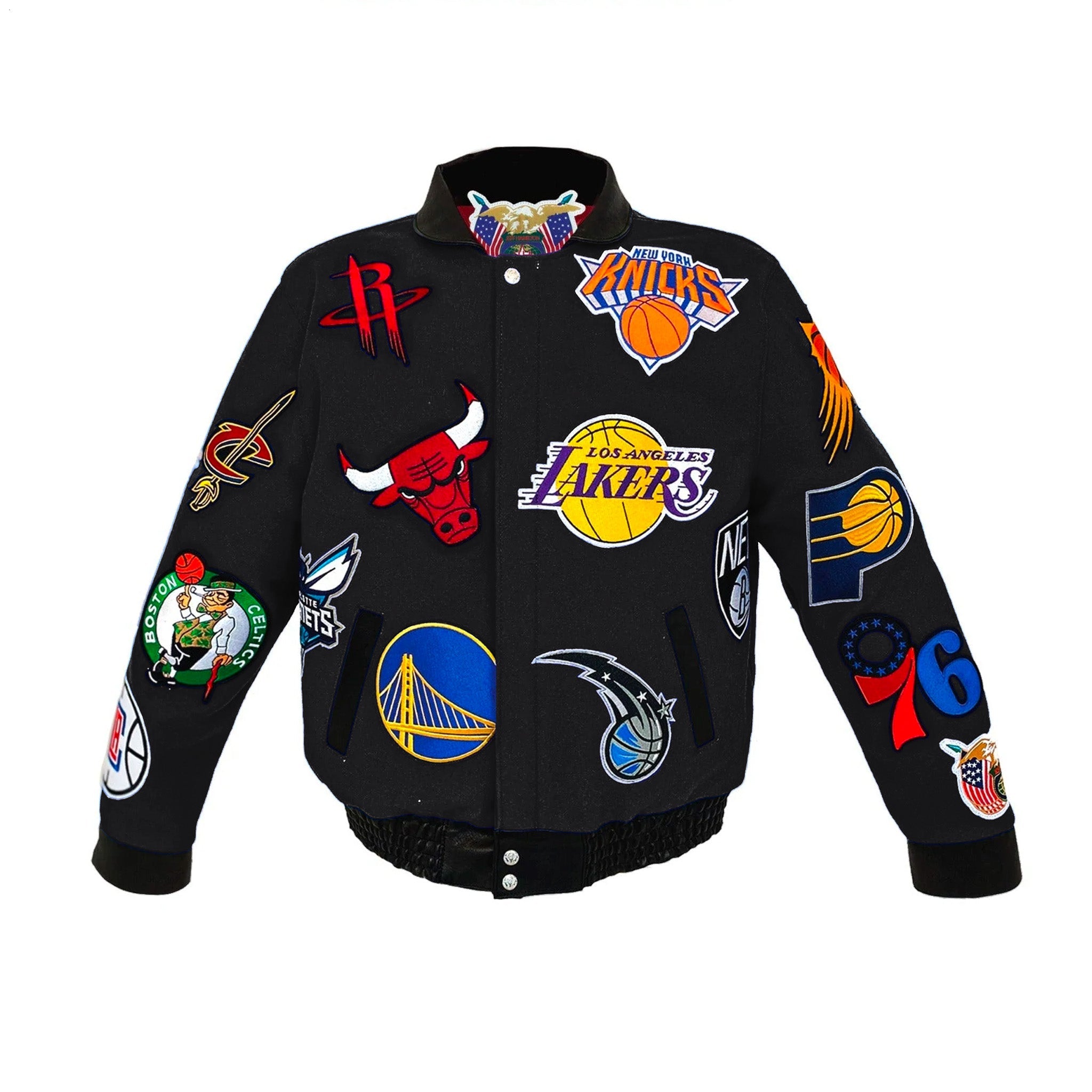 NBA Collage Vegan Leather Jacket Black L