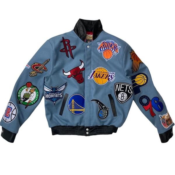 NBA Collage Wool & Leather Jacket Light Blue
