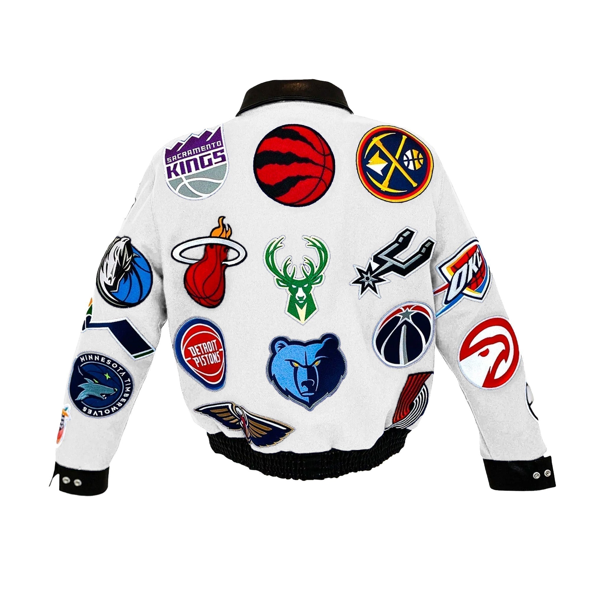 NBA Collage Wool & Leather Jacket White