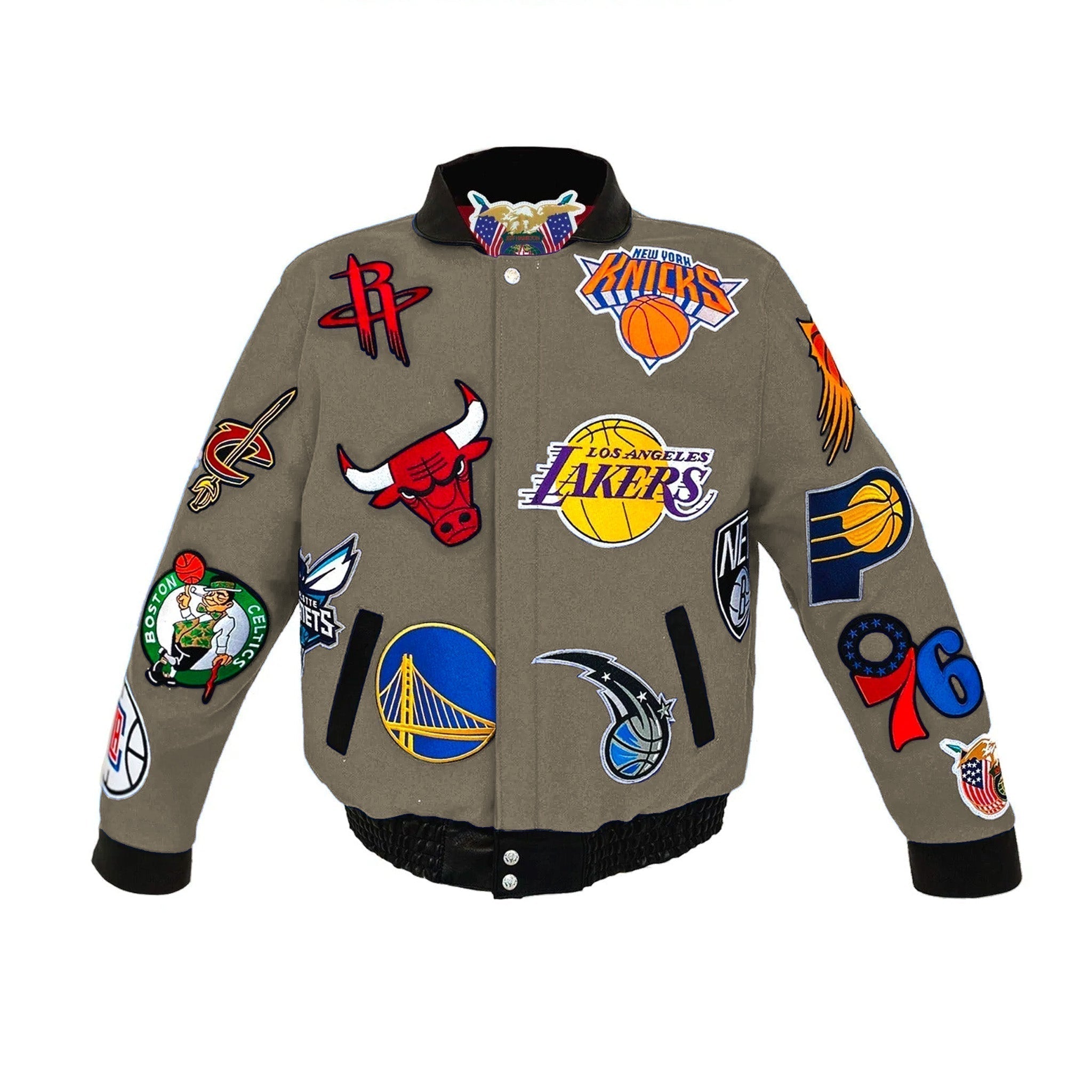 NBA Collage Wool & Leather Jacket Brown